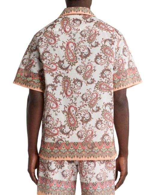 Etro Pink Easy-Fit Cotton Muslin Short-Sleeved Shirt With Paisley Print for men