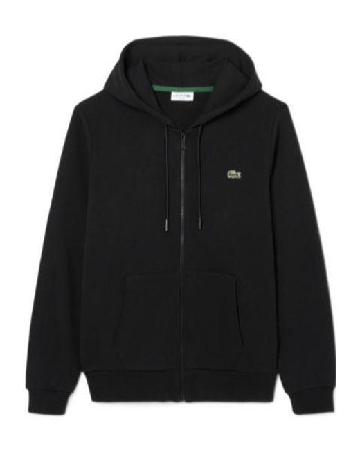 Lacoste Black Logo Patch Zipped Hoodie for men