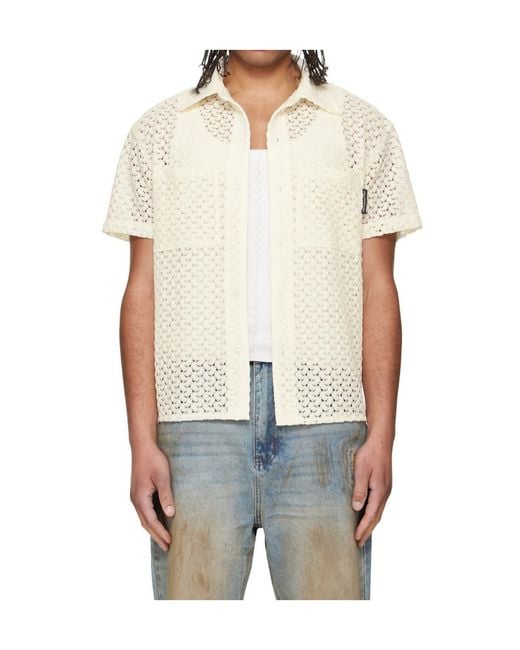 ANDERSSON BELL White Lace Short-Sleeve Shirt for men