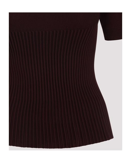 Alaïa Red Alaïa Ribbed High Neck Top