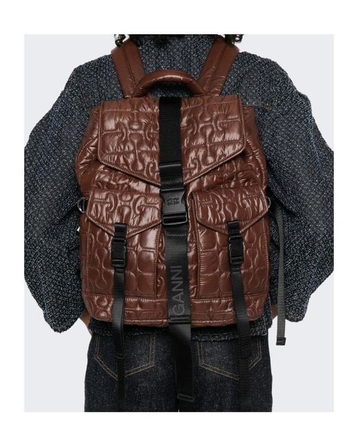 Ganni Brown Quilted Backpack