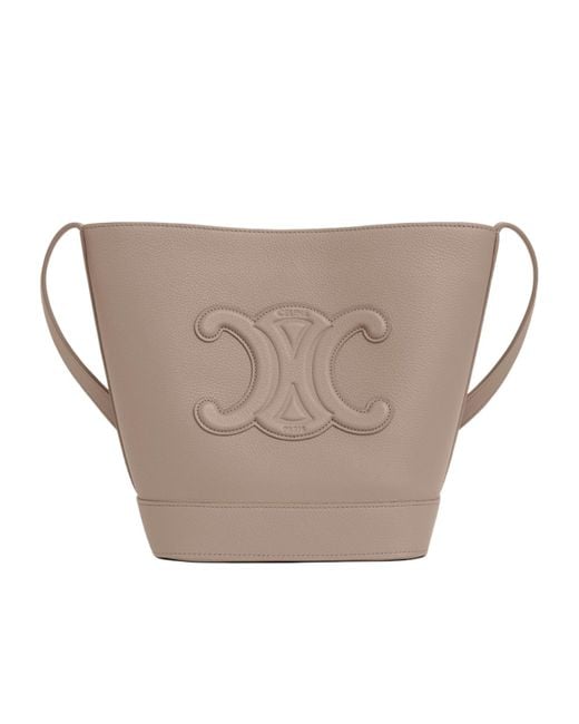 Céline White Small Cuile Triomphe Logo Bucket Bag