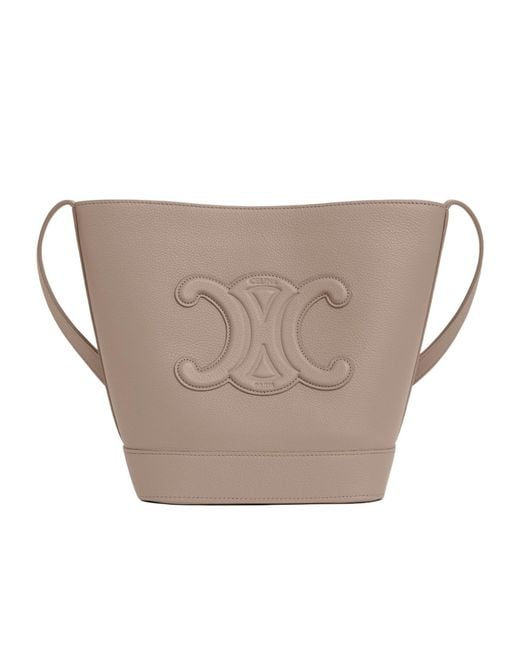 Céline White Small Cuile Triomphe Logo Bucket Bag