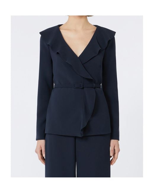 Max Mara Blue Cady Jacket With Ruffle