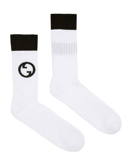 Gucci White Graphic Logo Embroidered Striped Socks