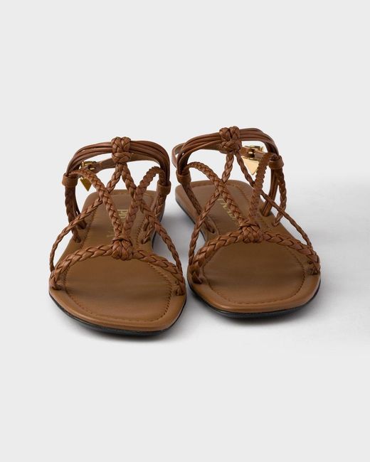 Prada Brown Flat Leather Sandals