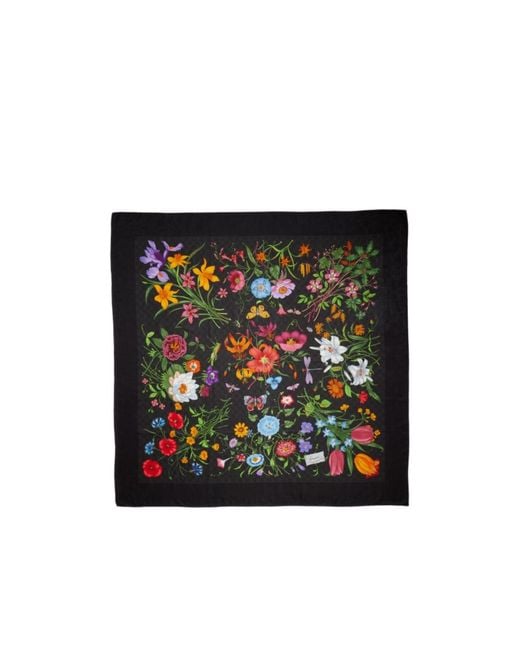 Gucci Black Floral Print Shawl