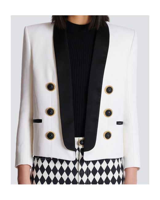 Balmain White Two-Tone Edge-To-Edge Jacket With 6 Buttons
