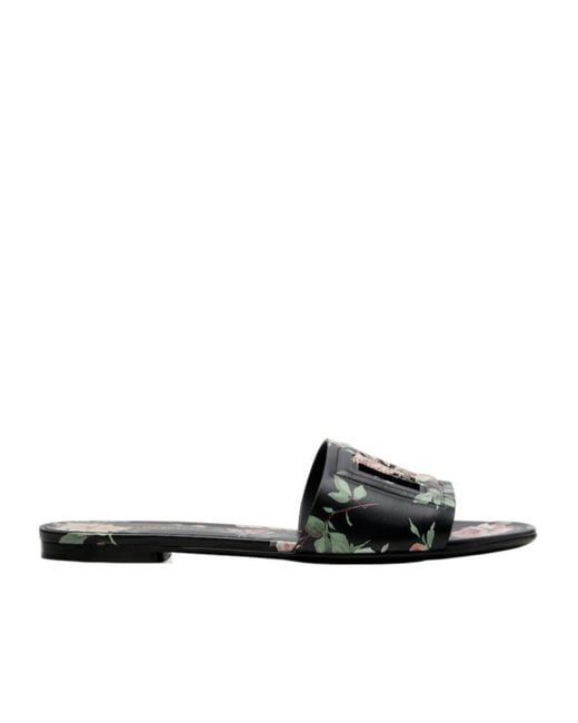 Dolce & Gabbana Black Floral Slippers