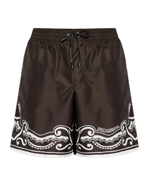 Dolce & Gabbana Black Bandanna Printed Mid-Length Swim Trunks for men