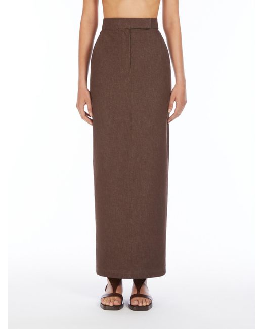 Max Mara Brown Pianosa Button Detailed Back-Slit Skirt