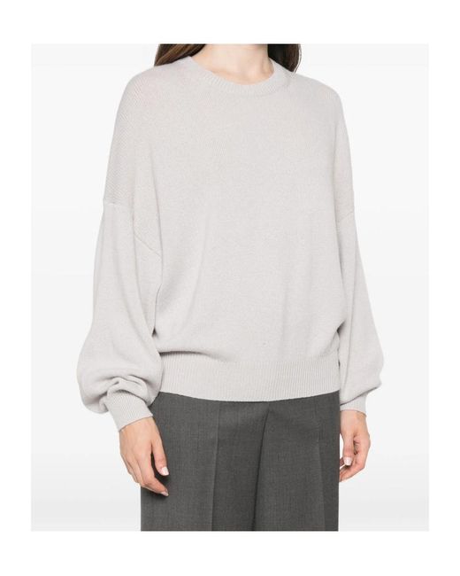 Lisa Yang White Crew-Neck Balloon-Sleeve Sweater