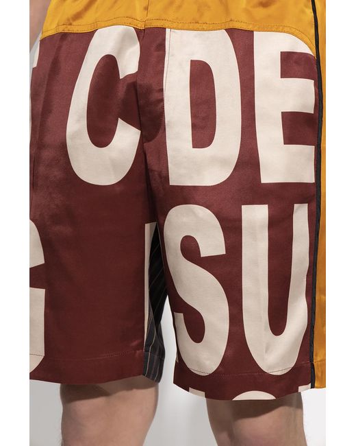 Dries Van Noten Red Graphic Printed Satin Shorts for men