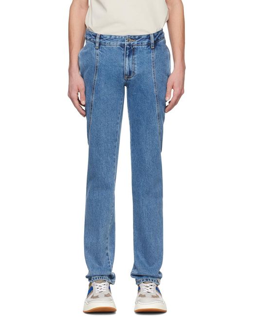Adererror Blue Stitched Belt-Loop Jeans for men