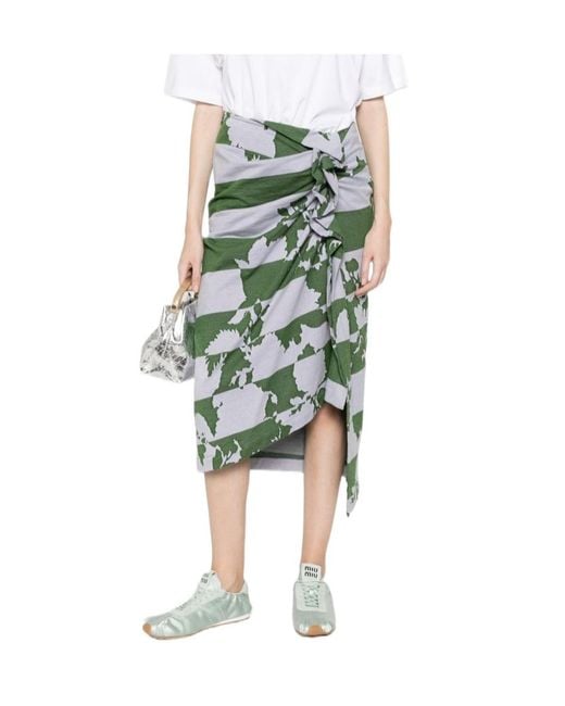 Dries Van Noten Green Printed Midi Skirt