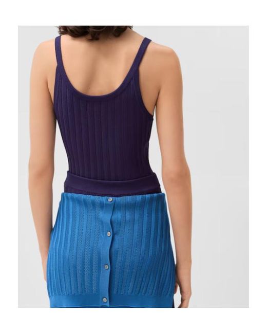 Versace Blue Stretch Viscose Mesh Ribbed Knit Top