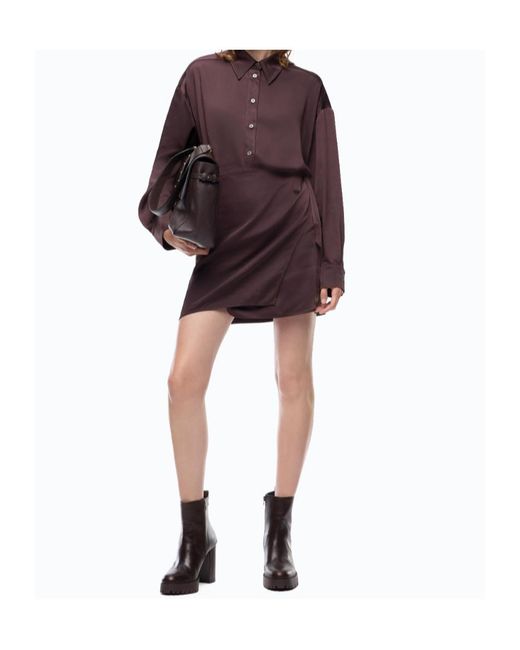 Pinko Purple Wrap-Style Long-Sleeve Shirt Dress