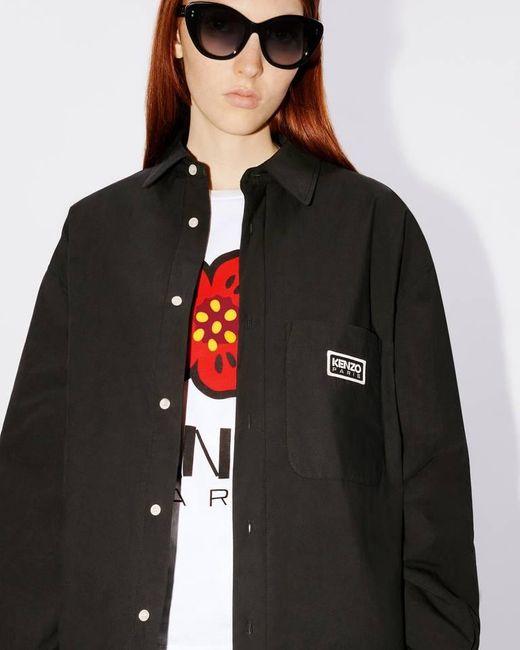 KENZO Black Logo Patch Buttoned Padded Shirt for men