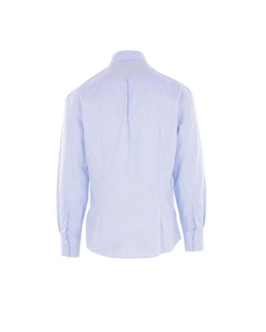 Brunello Cucinelli Blue Striped Curved Hem Shirt for men
