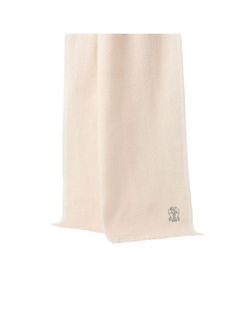 Brunello Cucinelli Natural Logo-Embroidered Scarf for men