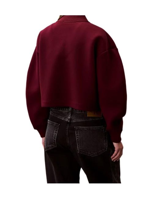 Calvin Klein Red Logo-Detail Balloon-Sleeve Bomber Jacket