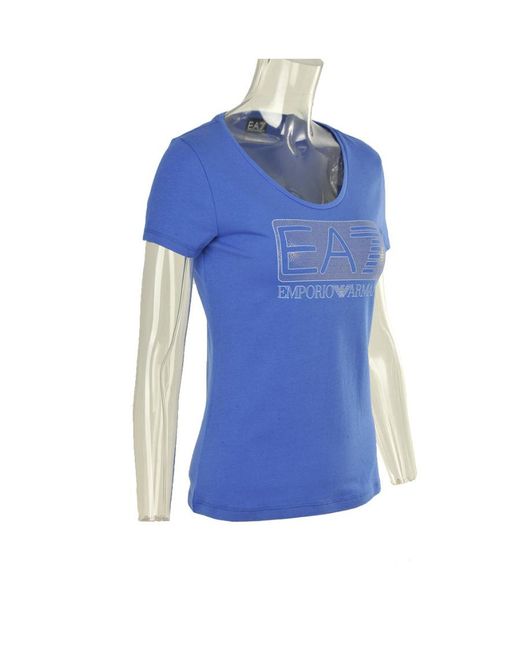 EA7 Blue T-Shirt With Round Neck And Short Sleeves