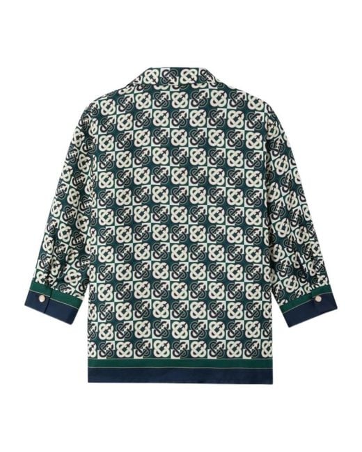 Casablanca Green Check Monogram Pyjama Long Sleeve Silk Shirt