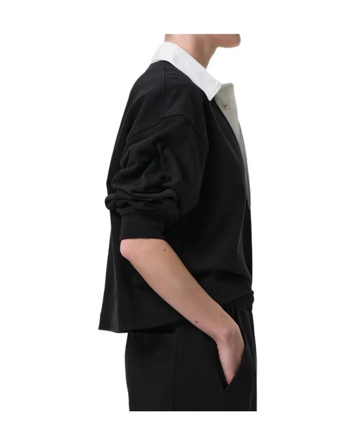 Citizens of Humanity Black Aris Rugby Cropped Long-Sleeve Polo Shirt