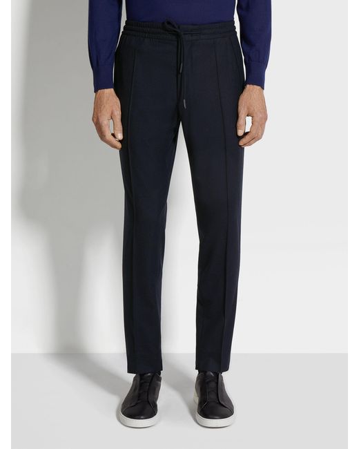 Zegna Blue Drawstring Elastic Waist Pants for men