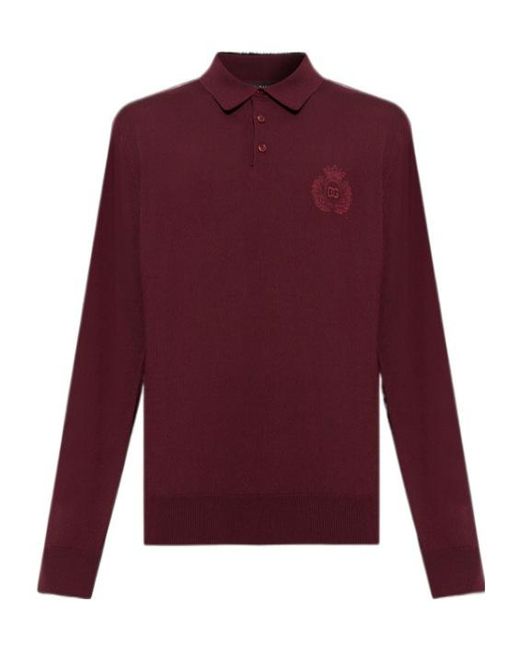 Dolce & Gabbana Purple Long-Sleeved Knit Polo Shirt for men