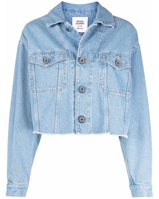 Opening Ceremony Blue Logo-Print Cropped Denim Jacket