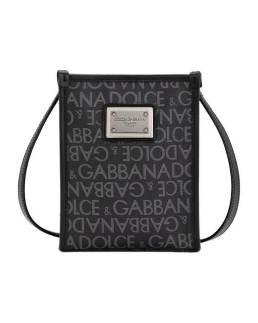 Dolce & Gabbana Black Small Logo Printed Shopper Bag for men