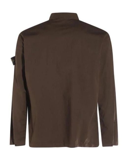 Stone Island Gray Logo Patch Long Sleeved Overshirt for men