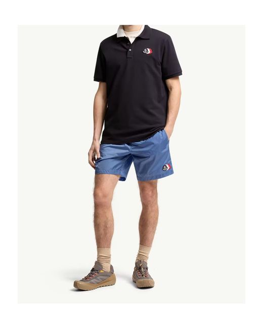 Moncler Blue Logo Patch Polo Shirt for men