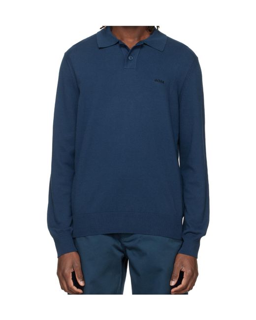 Boss Blue Logo-Embroidered Buttoned Polo Top for men