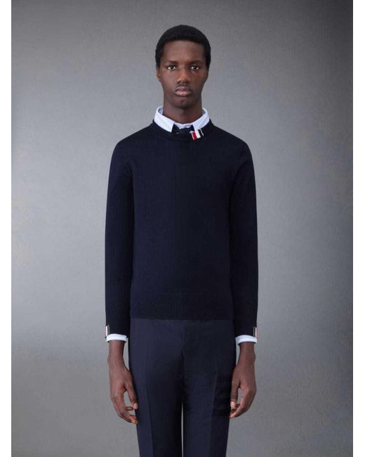 Thom Browne Blue Rwb Stripe Detailed Crewneck Jumper for men