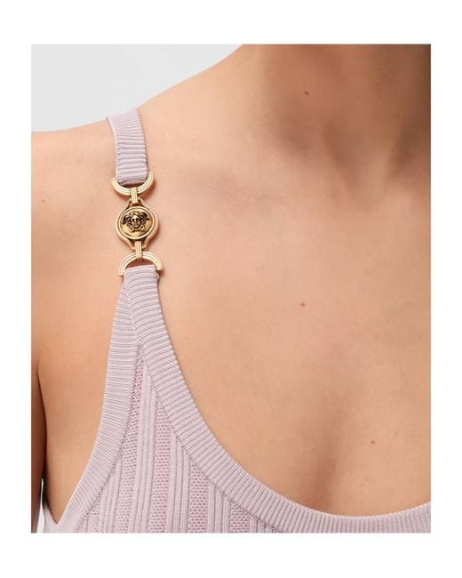 Versace Purple Medusa-Detail Ribbed Knitted Dress