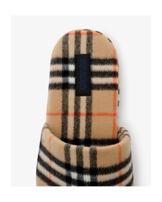 Burberry Brown Check Wool Blend Slippers for men