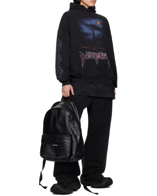 Balenciaga Black Explorer Logo Printed Backpack for men