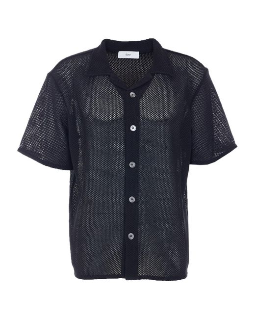 DUNST Blue Crochet-Knit Open-Collar Shirt for men