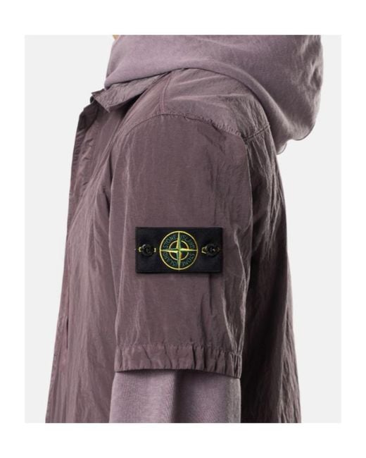 Stone Island Purple Logo Patch Short Sleeve Shirt for men
