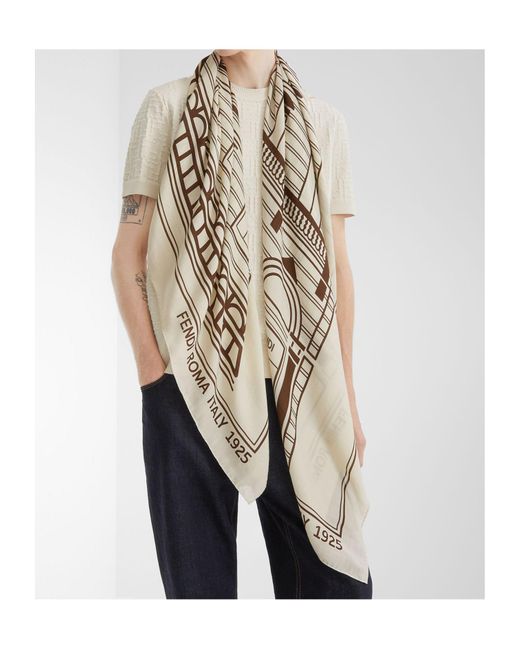 Fendi White Logo Detailed Square Scarf for men