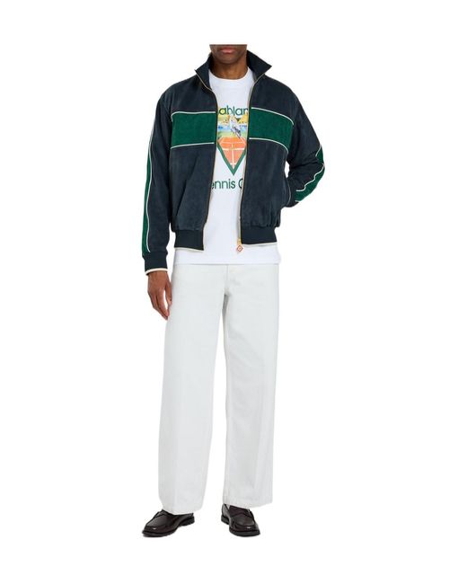 Casablanca Blue High-Neck Leather Jacket for men
