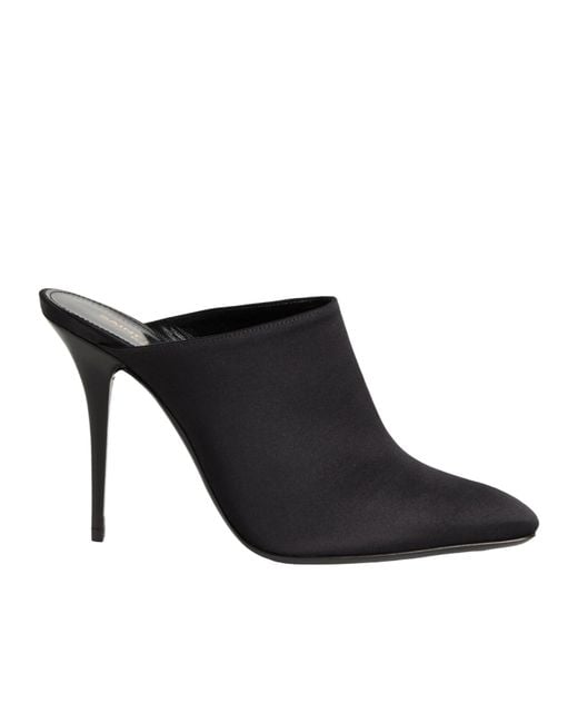 Saint Laurent Black Satin Pointed-Toe Mules
