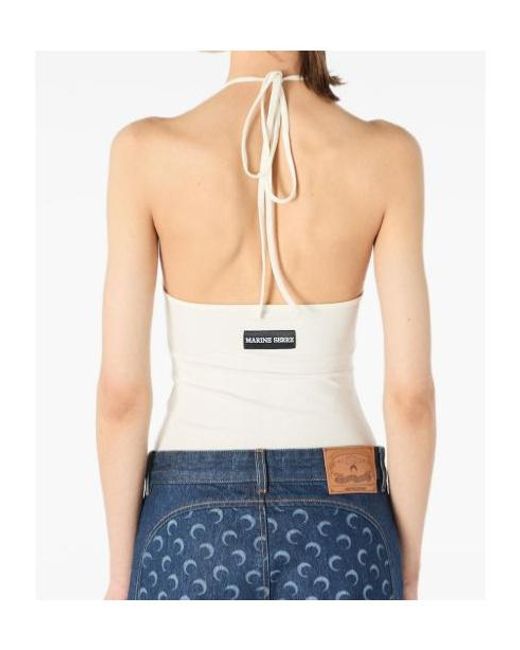 MARINE SERRE White Logo Halter Top