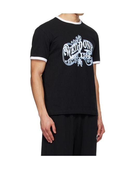 we11done Black Retro Logo Crew Neck T-Shirt for men