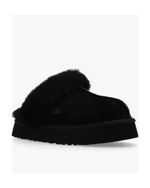 Ugg Black Disquette Logo Embossed Platform Slippers