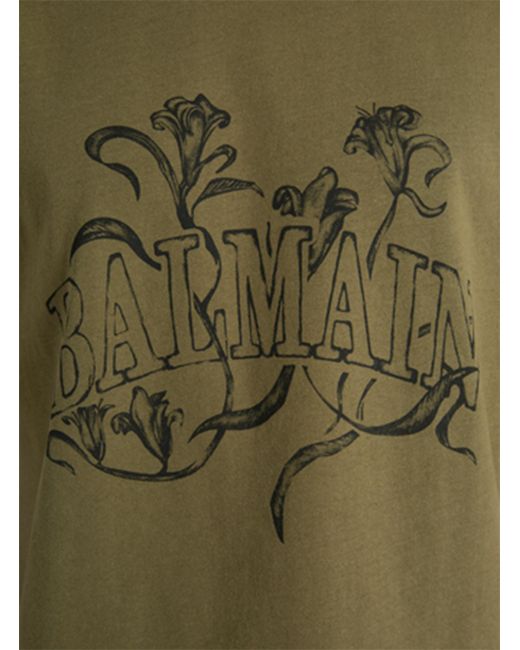 Balmain Green Printed Bloom T-Shirt for men