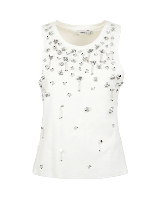 Jonathan Simkhai White Embellished Sleeveless Top