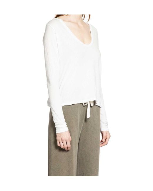 James Perse White Deep V-Neck Long-Sleeve T-Shirt